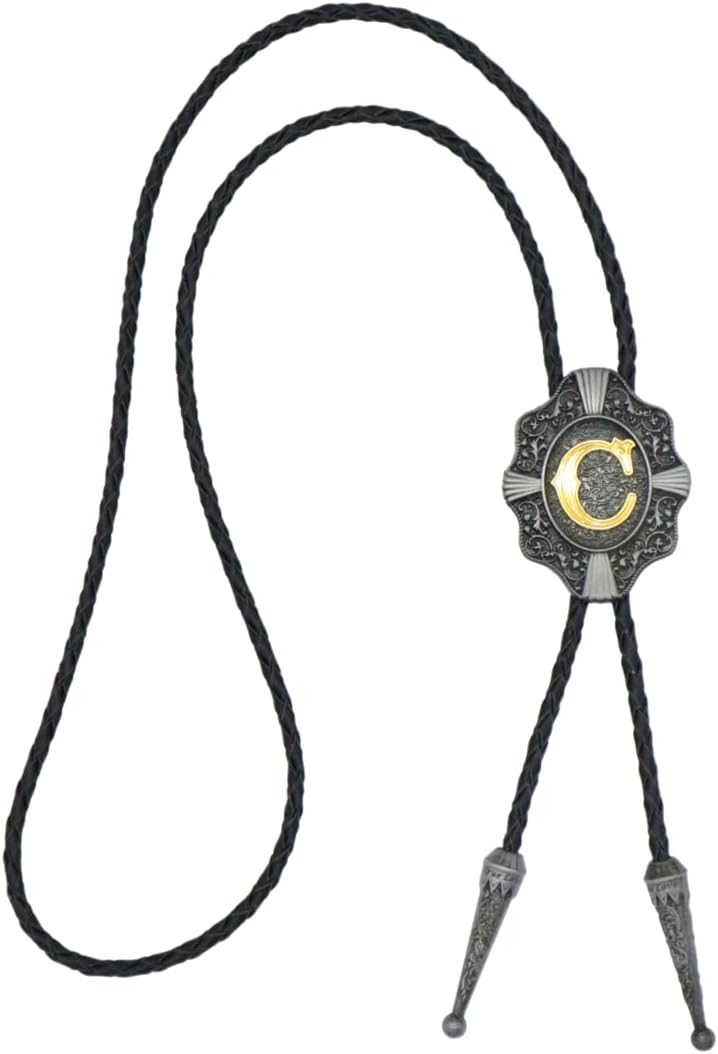 KECOL Western Letter Bolo Tie Cowboy Aalphabet A to Z Neckties Necklace for Men Women - Image 4